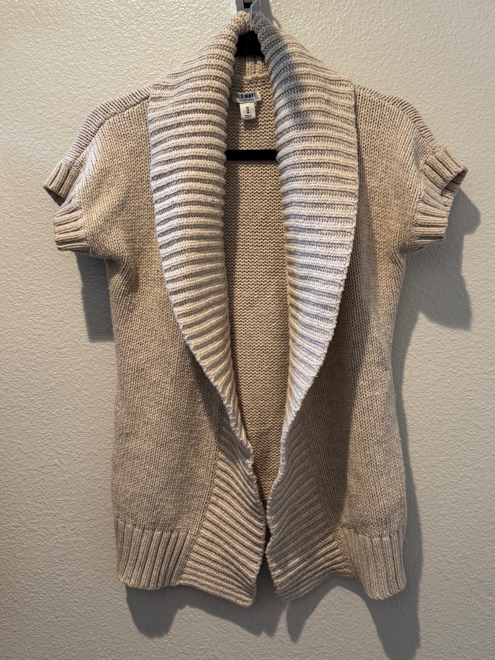 Old Navy Neutral Beige Short-Sleeve Shawl-Collar Cardigan